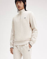 Fred Perry Half Zip Sweatshirt - Porridge Marl / Anchor Grey | Fred Perry Sweaters & Knitwear | JEANSTORE