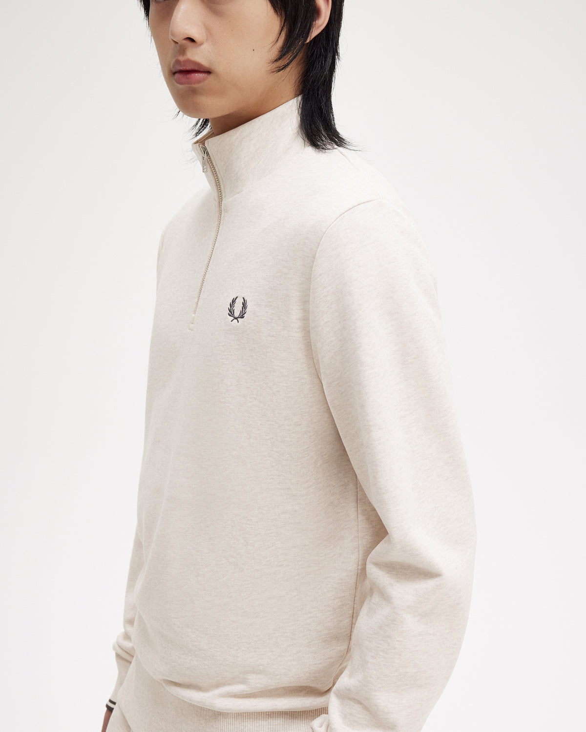 Fred Perry Half Zip Sweatshirt - Porridge Marl / Anchor Grey | Fred Perry Sweaters & Knitwear | JEANSTORE