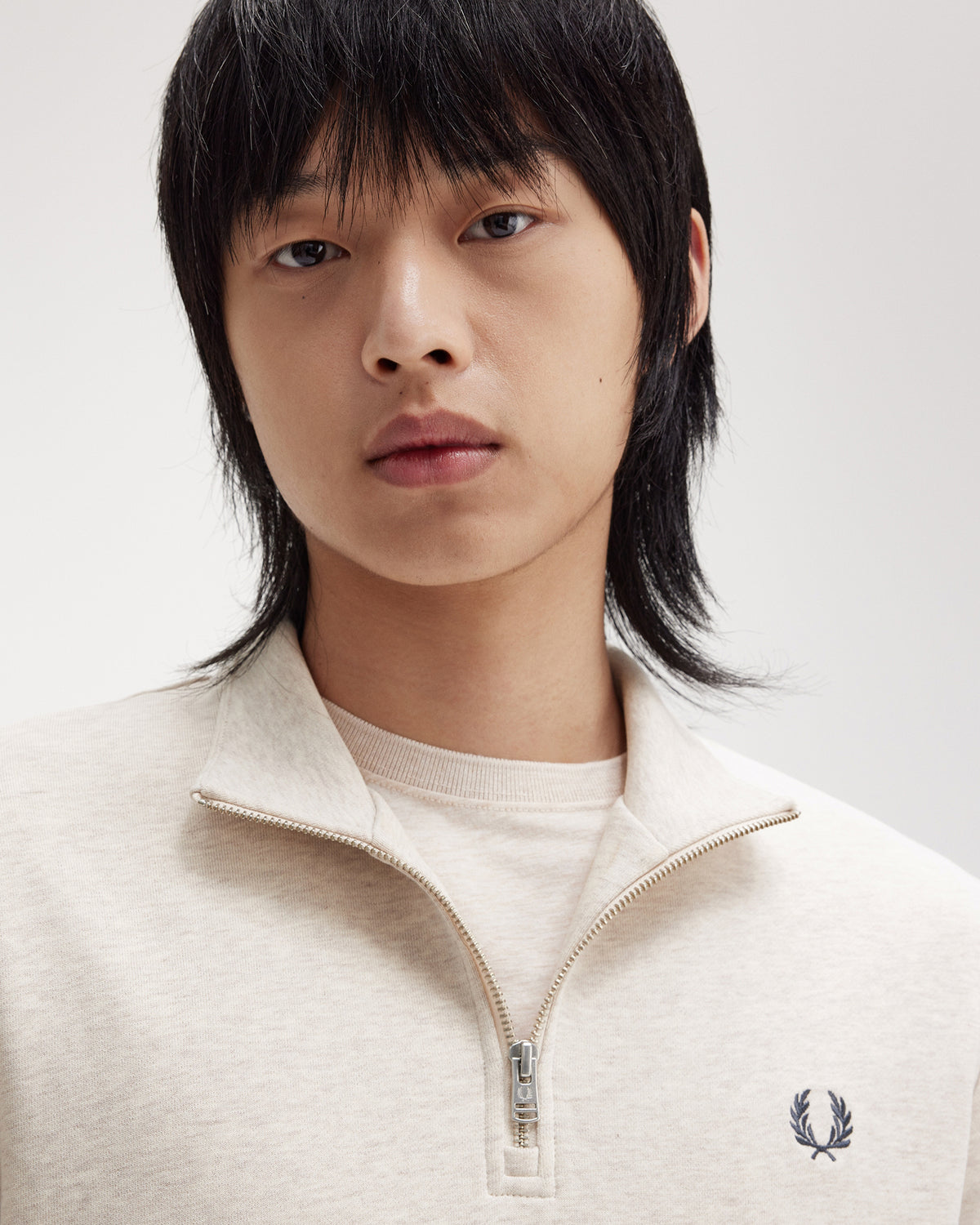 Fred Perry Half Zip Sweatshirt - Porridge Marl / Anchor Grey | Fred Perry Sweaters & Knitwear | JEANSTORE