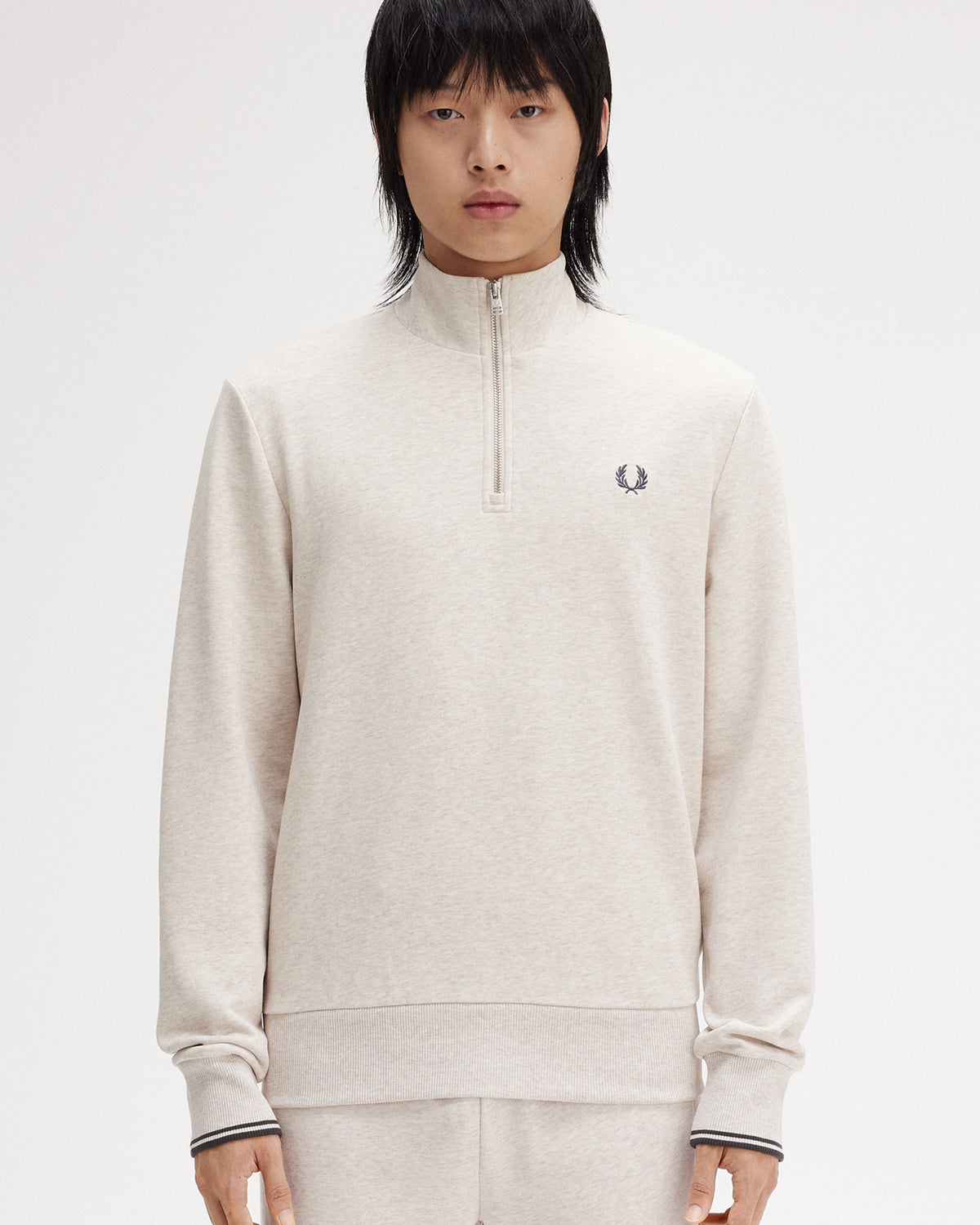 Fred Perry Half Zip Sweatshirt - Porridge Marl / Anchor Grey | Fred Perry Sweaters & Knitwear | JEANSTORE