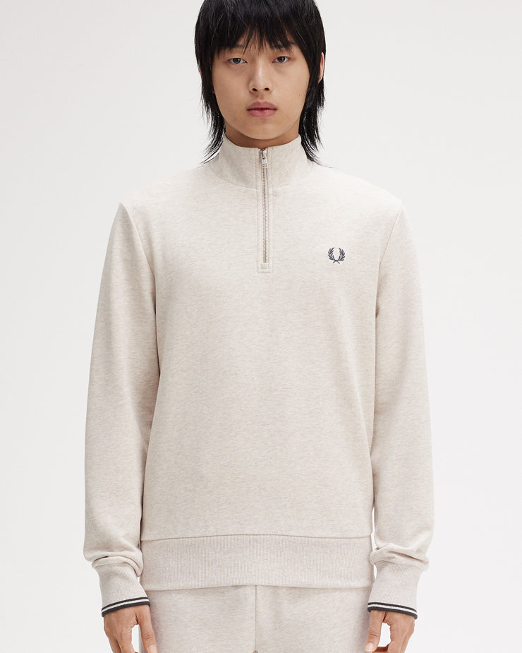 Fred Perry Half Zip Sweatshirt - Porridge Marl / Anchor Grey