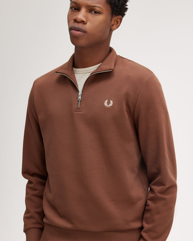 Fred Perry Half Zip Sweatshirt - Whisky Brown / Porridge Marl