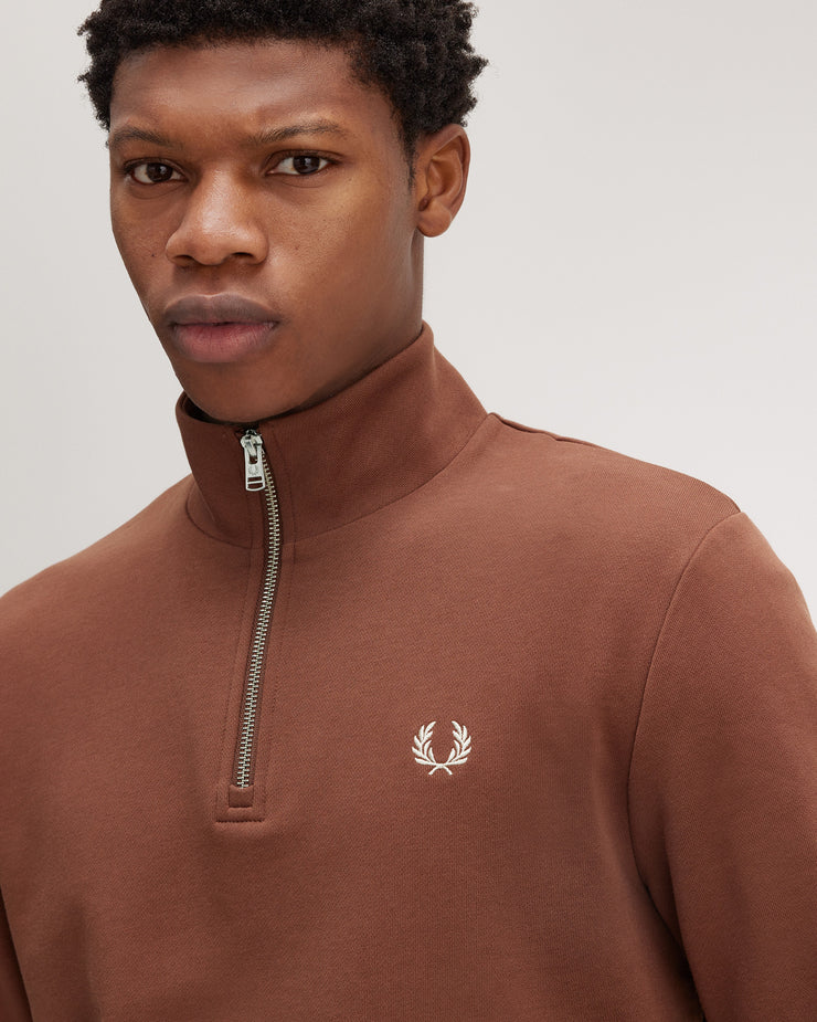 Fred Perry Half Zip Sweatshirt - Whisky Brown / Porridge Marl