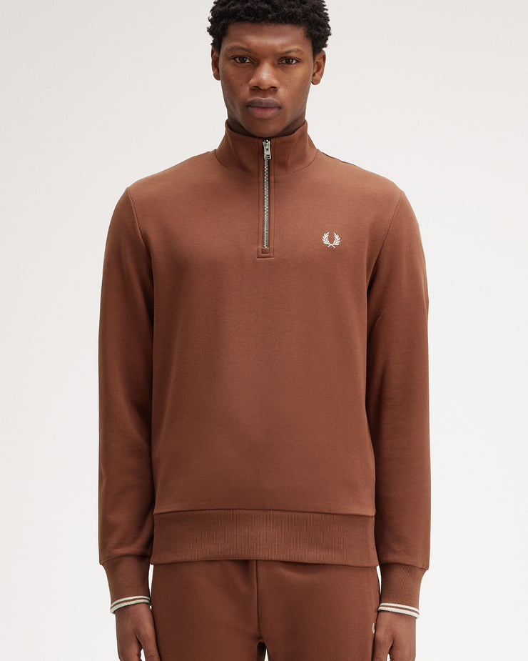 Fred Perry Half Zip Sweatshirt - Whisky Brown / Porridge Marl