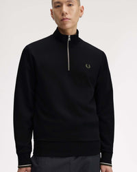 Fred Perry Half Zip Sweatshirt - Black / Ecru / Laurel Wreath Green