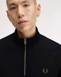 Fred Perry Half Zip Sweatshirt - Black / Ecru / Laurel Wreath Green
