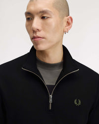 Fred Perry Half Zip Sweatshirt - Black / Ecru / Laurel Wreath Green