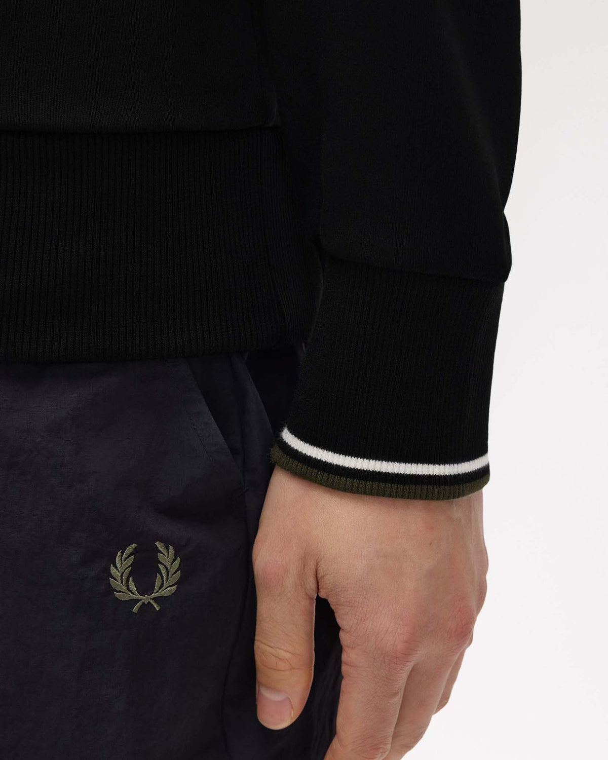 Fred Perry Half Zip Sweatshirt - Black / Ecru / Laurel Wreath Green