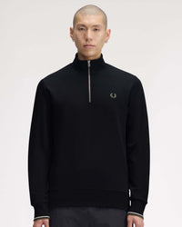 Fred Perry Half Zip Sweatshirt - Black / Ecru / Laurel Wreath Green