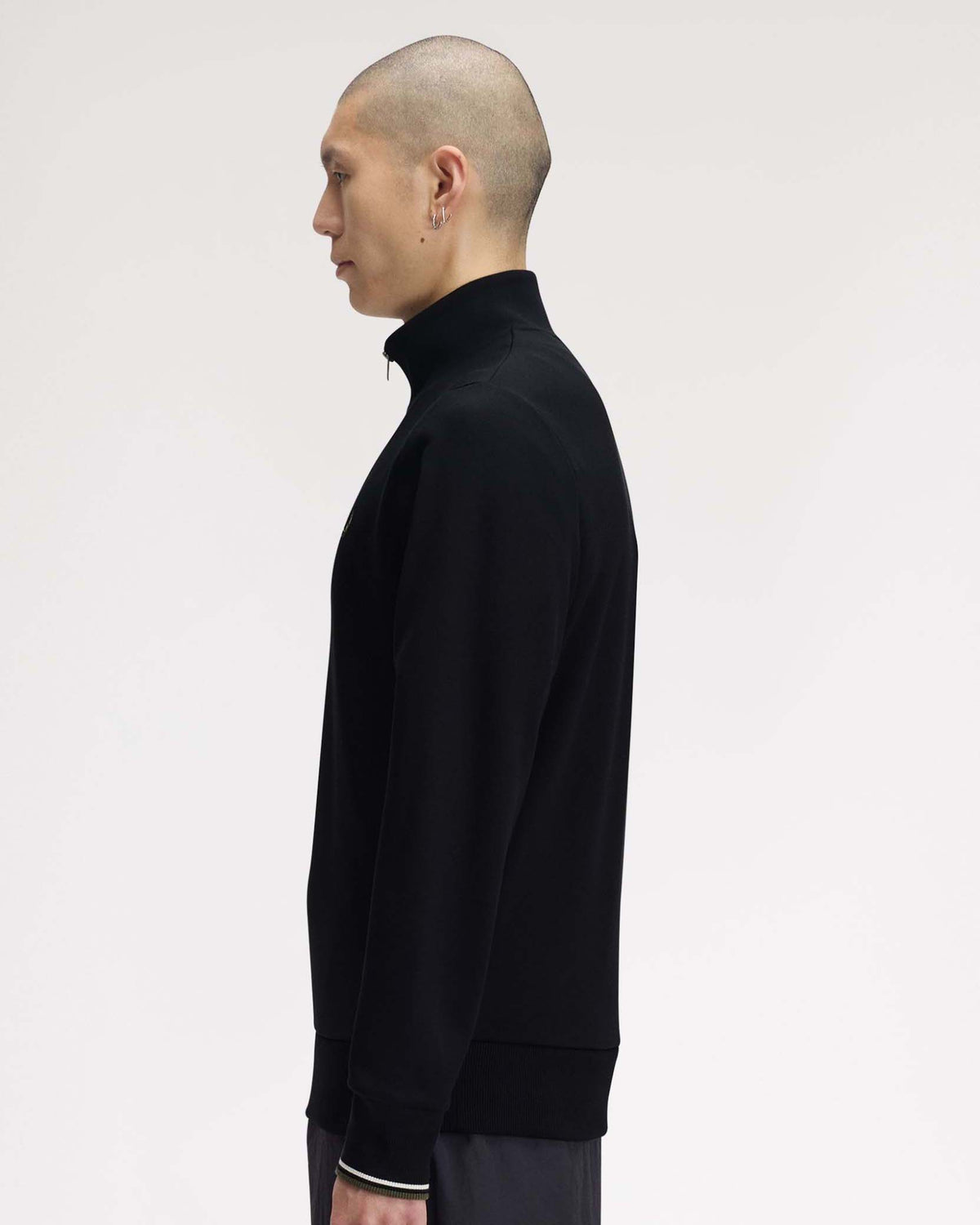 Fred Perry Half Zip Sweatshirt - Black / Ecru / Laurel Wreath Green