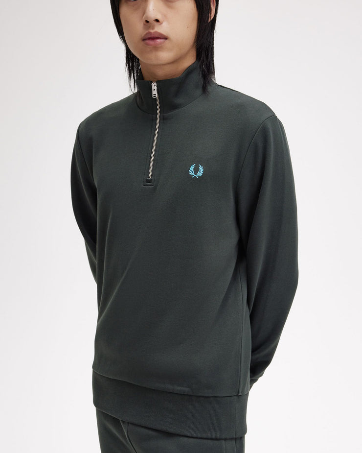 Fred Perry Half Zip Sweatshirt - Night Green / Ocean