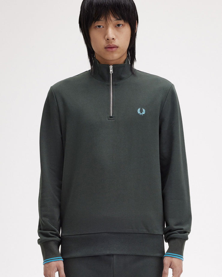 Fred Perry Half Zip Sweatshirt - Night Green / Ocean