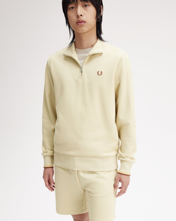 Fred Perry Half Zip Sweatshirt - Oatmeal / Whisky Brown