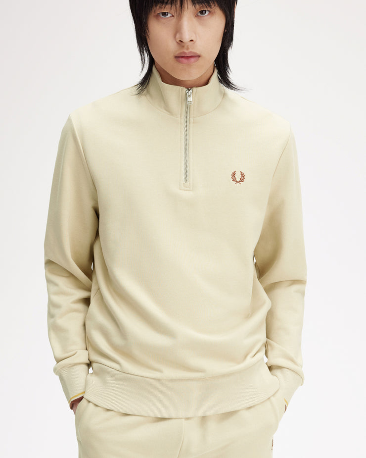 Fred Perry Half Zip Sweatshirt - Oatmeal / Whisky Brown