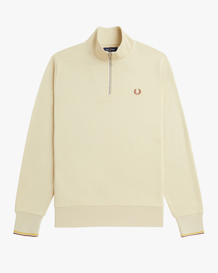 Fred Perry Half Zip Sweatshirt - Oatmeal / Whisky Brown