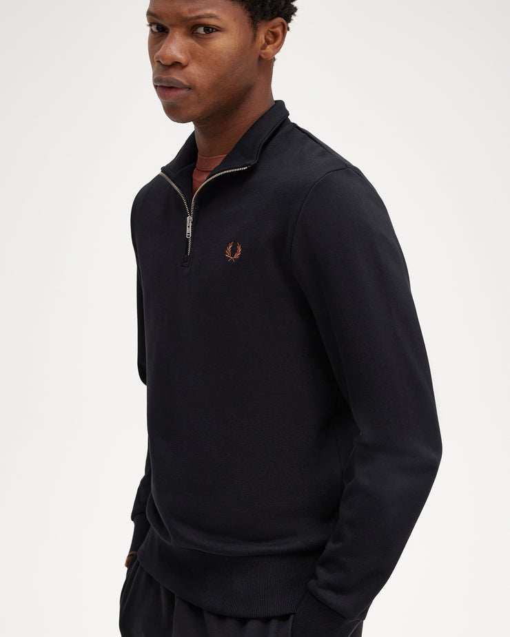 Fred Perry Half Zip Sweatshirt - Black / Whisky Brown