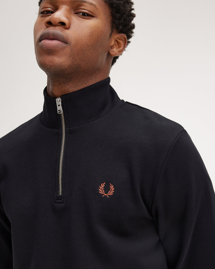 Fred Perry Half Zip Sweatshirt - Black / Whisky Brown