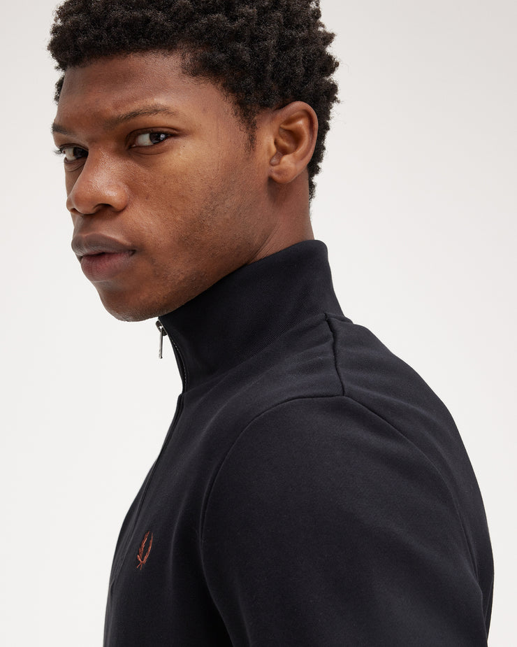 Fred Perry Half Zip Sweatshirt - Black / Whisky Brown