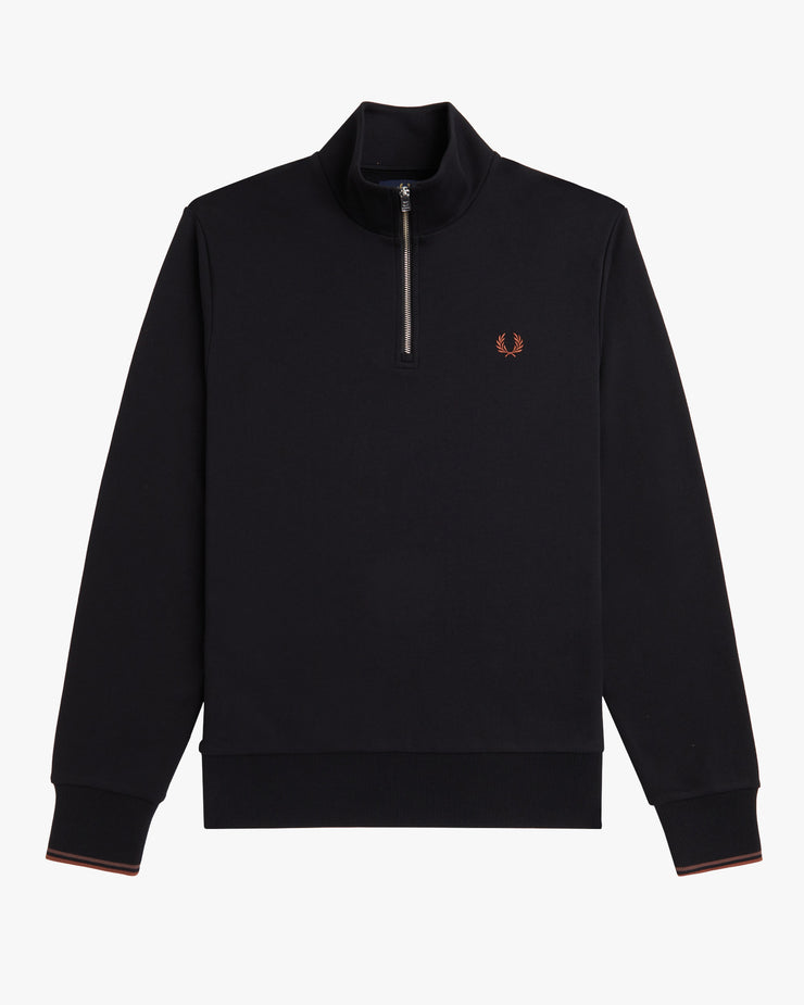 Fred Perry Half Zip Sweatshirt - Black / Whisky Brown