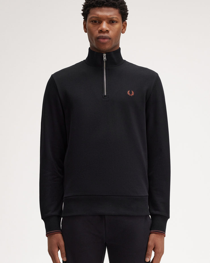 Fred Perry Half Zip Sweatshirt - Black / Whisky Brown