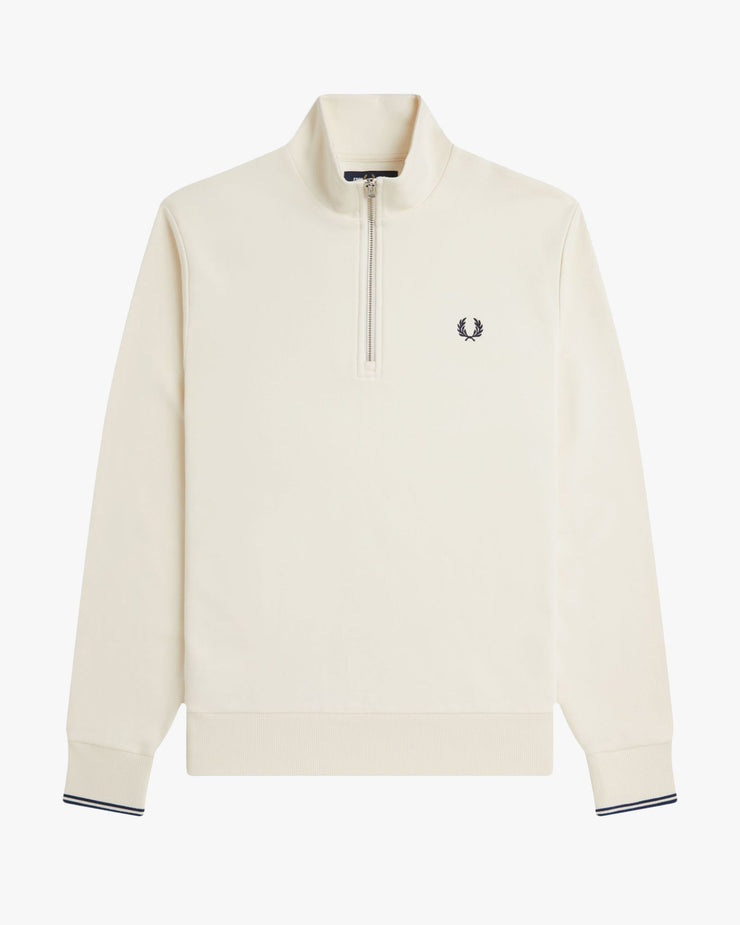 Fred Perry Half Zip Sweatshirt Ecru Tennis Blue