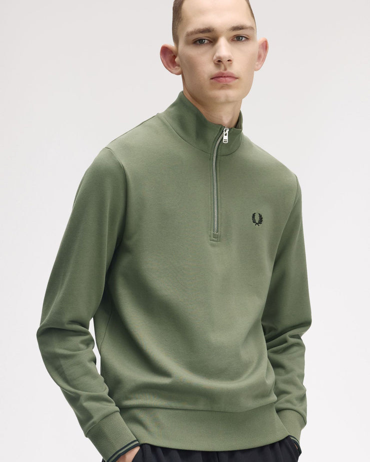Fred Perry Half Zip Sweatshirt Laurel Wreath Green Black