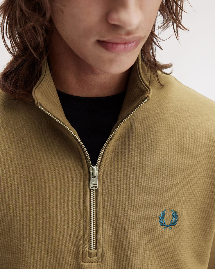 Fred Perry Half Zip Sweatshirt - Shaded Stone / Ecru / Dark Petrol | Fred Perry Sweaters & Knitwear | JEANSTORE