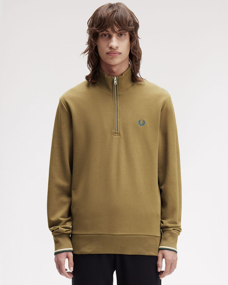 Fred Perry Half Zip Sweatshirt Shaded Stone Ecru Dark Petrol