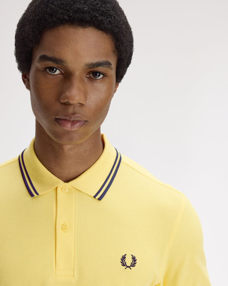 Fred Perry Twin Tipped Polo Shirt - Lemon Barley / Tennis Blue