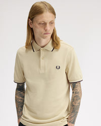 Fred Perry Twin Tipped Polo Shirt - Oatmeal / Snow White / Anchor Grey