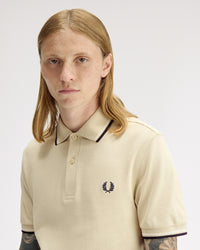 Fred Perry Twin Tipped Polo Shirt - Oatmeal / Snow White / Anchor Grey