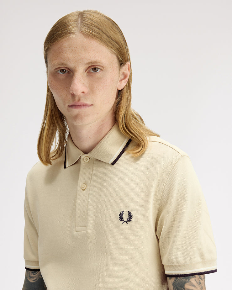 Fred Perry Twin Tipped Polo Shirt - Oatmeal / Snow White / Anchor Grey