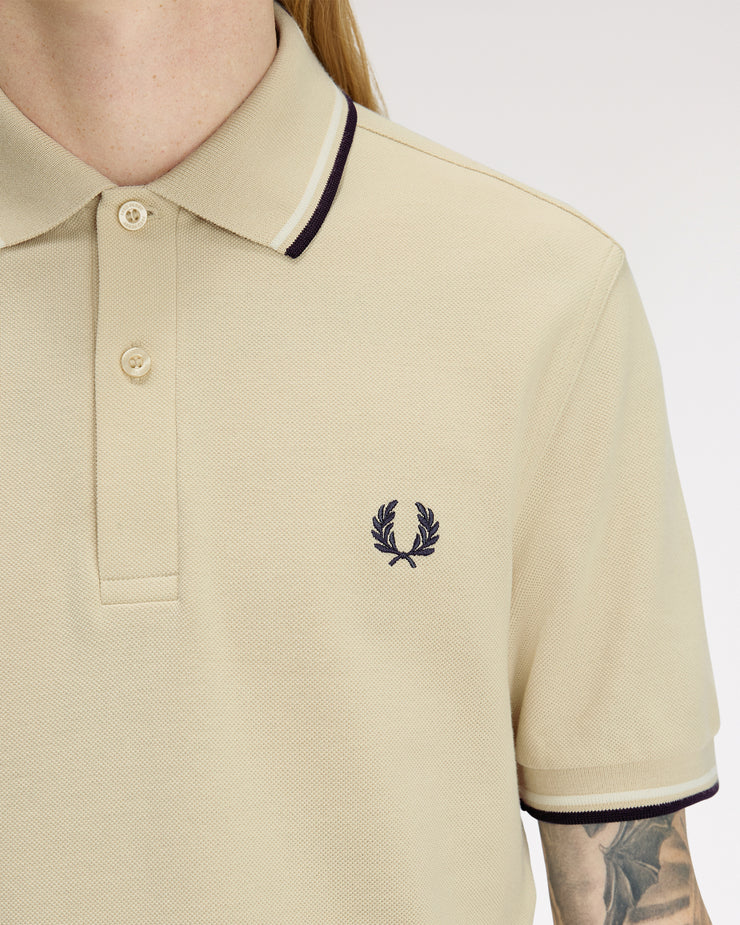 Fred Perry Twin Tipped Polo Shirt - Oatmeal / Snow White / Anchor Grey
