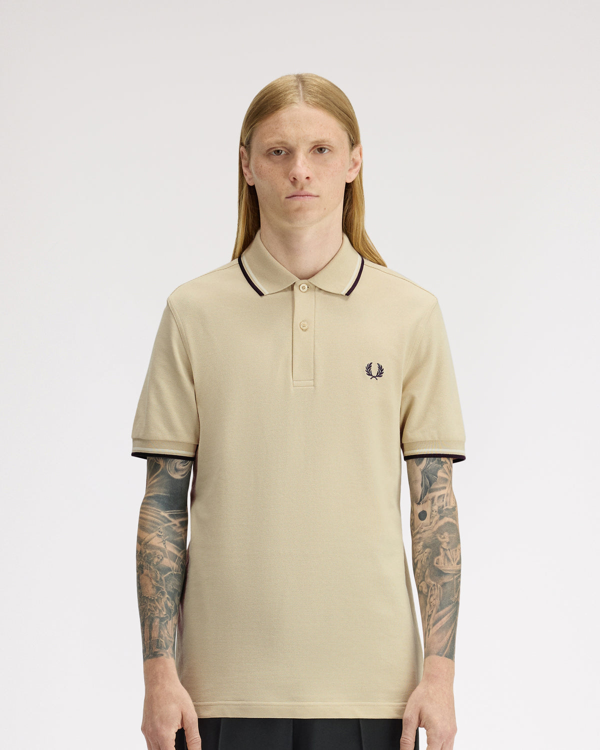 Fred Perry Twin Tipped Polo Shirt - Oatmeal / Snow White / Anchor Grey