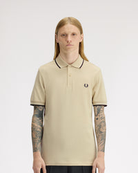 Fred Perry Twin Tipped Polo Shirt - Oatmeal / Snow White / Anchor Grey