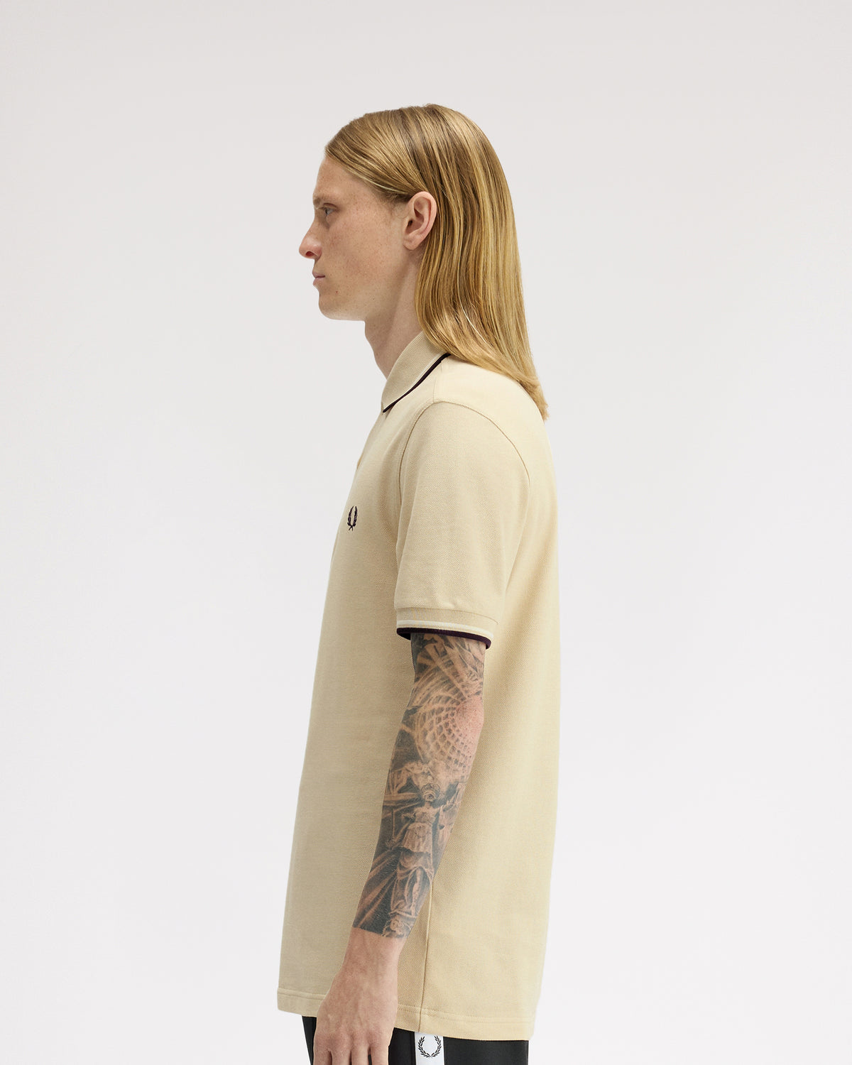 Fred Perry Twin Tipped Polo Shirt - Oatmeal / Snow White / Anchor Grey