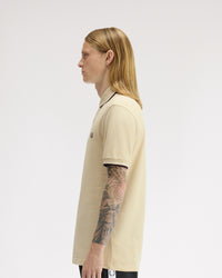 Fred Perry Twin Tipped Polo Shirt - Oatmeal / Snow White / Anchor Grey