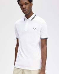 Fred Perry Twin Tipped Polo Shirt - White / Black / Black | Fred Perry Polo Shirts | JEANSTORE