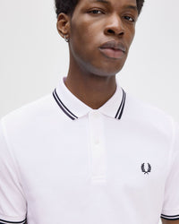 Fred Perry Twin Tipped Polo Shirt - White / Black / Black | Fred Perry Polo Shirts | JEANSTORE