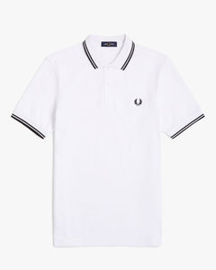 Fred Perry Twin Tipped Polo Shirt - White / Black / Black
