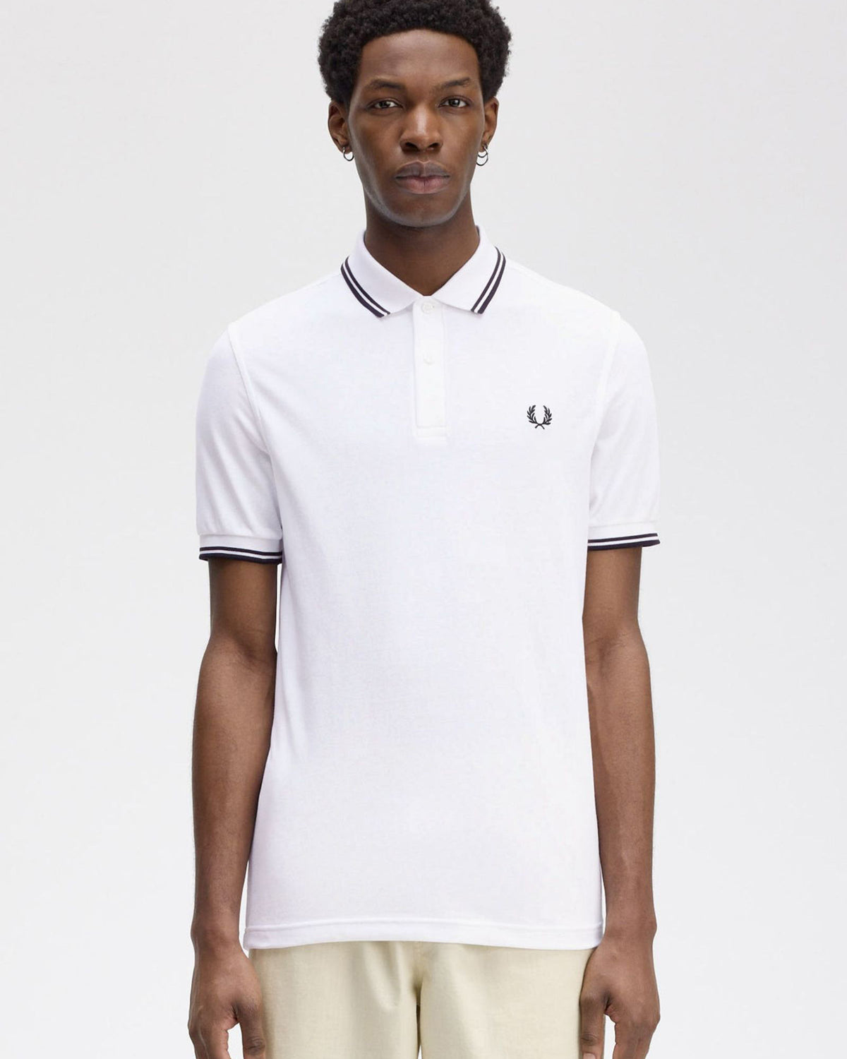 Fred Perry Twin Tipped Polo Shirt - White / Black / Black | Fred Perry Polo Shirts | JEANSTORE