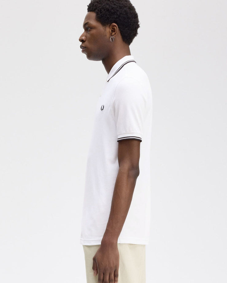 Fred Perry Twin Tipped Polo Shirt - White / Black / Black | Fred Perry Polo Shirts | JEANSTORE