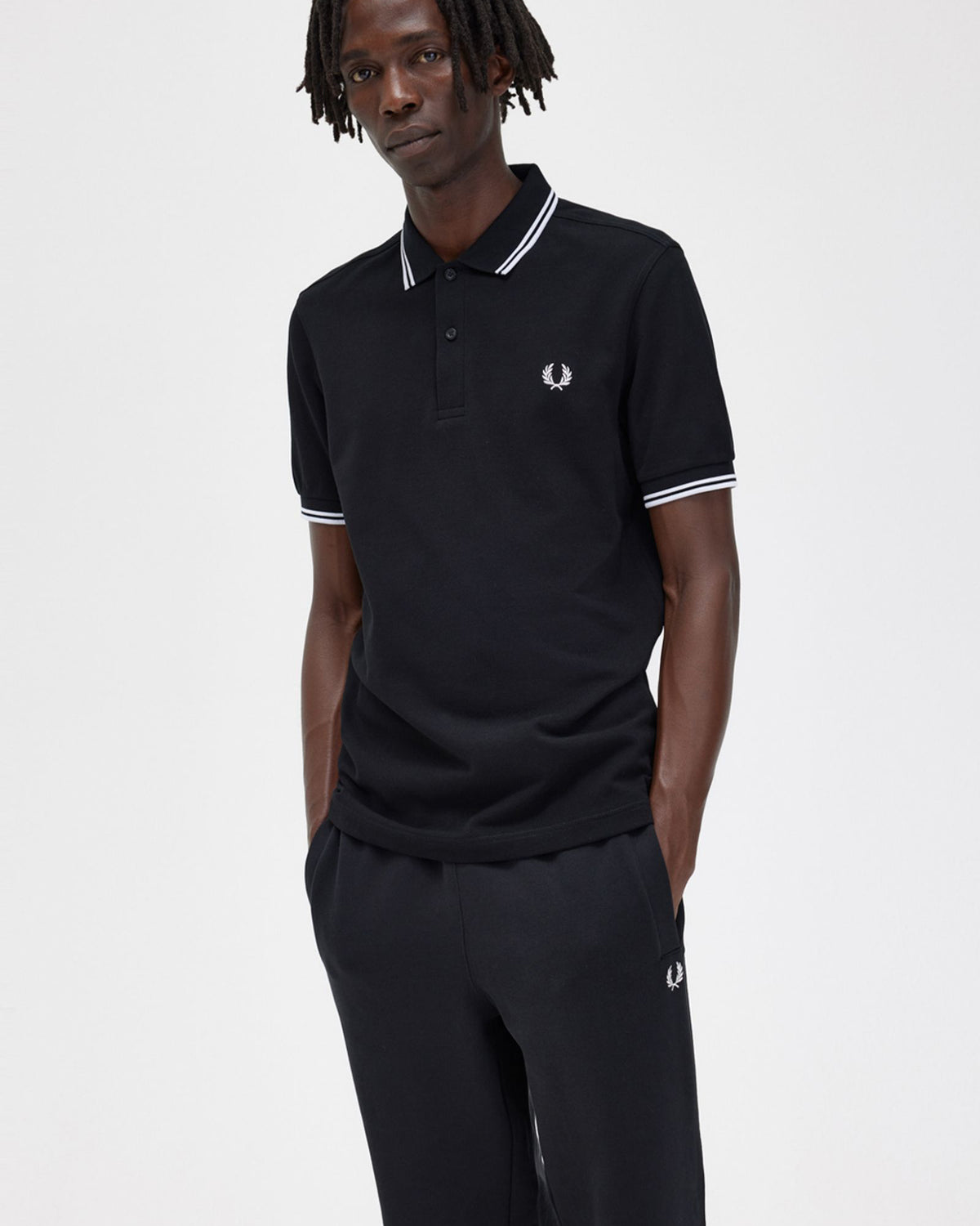 Fred Perry Twin Tipped Polo Shirt - Black / White / White | Fred Perry Polo Shirts | JEANSTORE