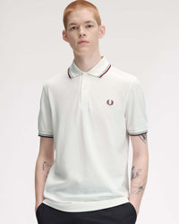 Fred Perry Twin Tipped Polo Shirt - Snow White / Silver Blue / Brandy