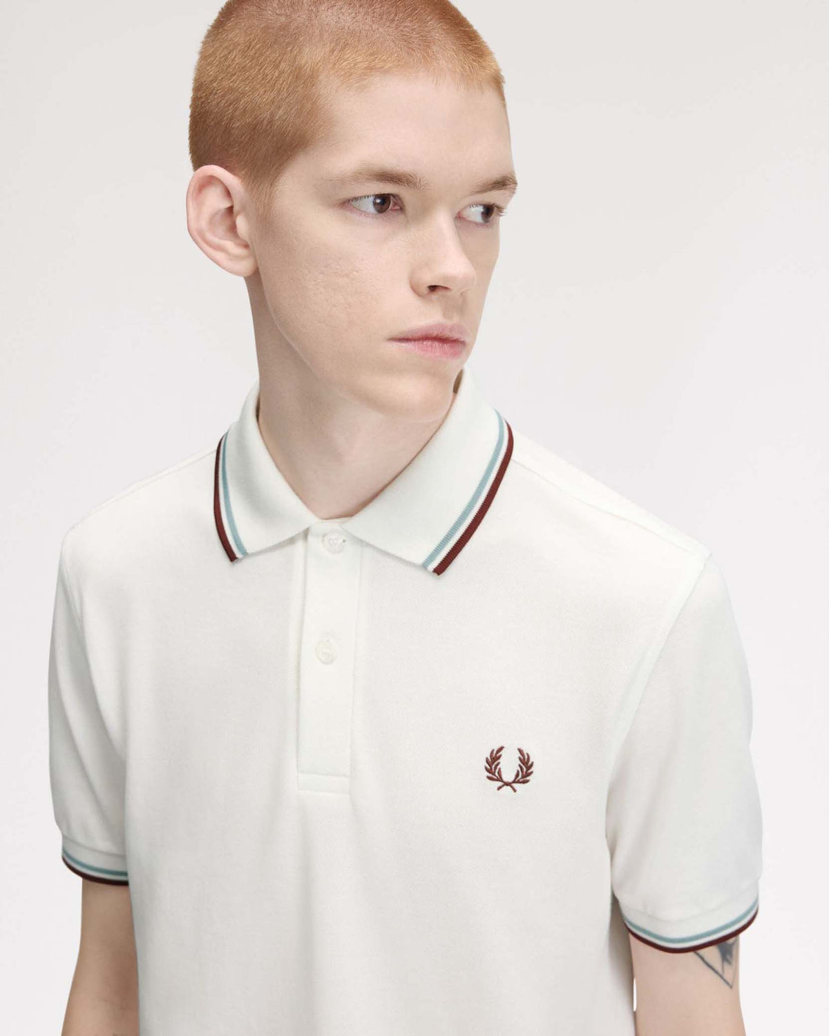 Fred Perry Twin Tipped Polo Shirt - Snow White / Silver Blue / Brandy