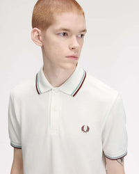 Fred Perry Twin Tipped Polo Shirt - Snow White / Silver Blue / Brandy