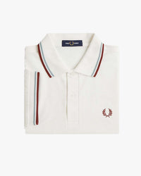 Fred Perry Twin Tipped Polo Shirt - Snow White / Silver Blue / Brandy
