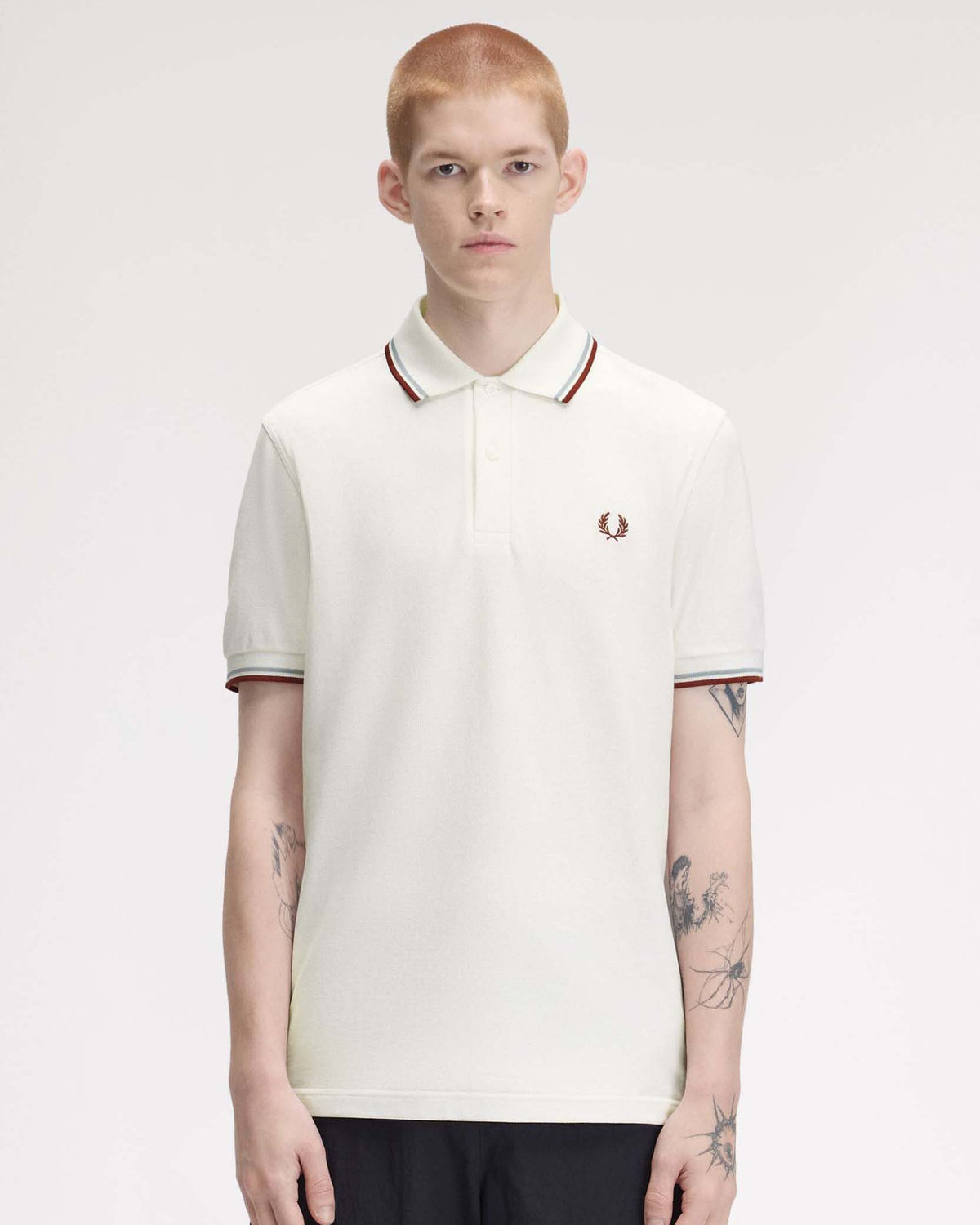 Fred Perry Twin Tipped Polo Shirt - Snow White / Silver Blue / Brandy