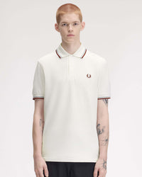 Fred Perry Twin Tipped Polo Shirt - Snow White / Silver Blue / Brandy