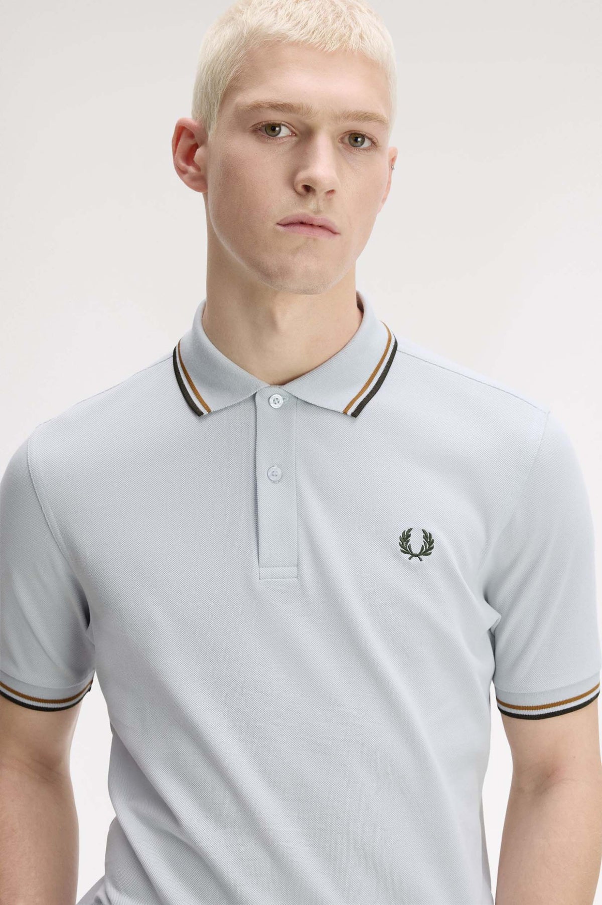 Fred Perry Twin Tipped Polo Shirt - Dusky Blue / Dark Caramel / Night Green